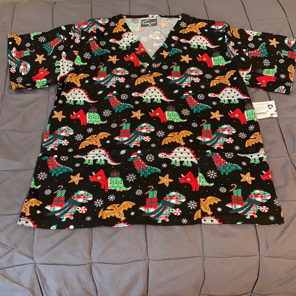 Christmas Dinosaur Scrub Top